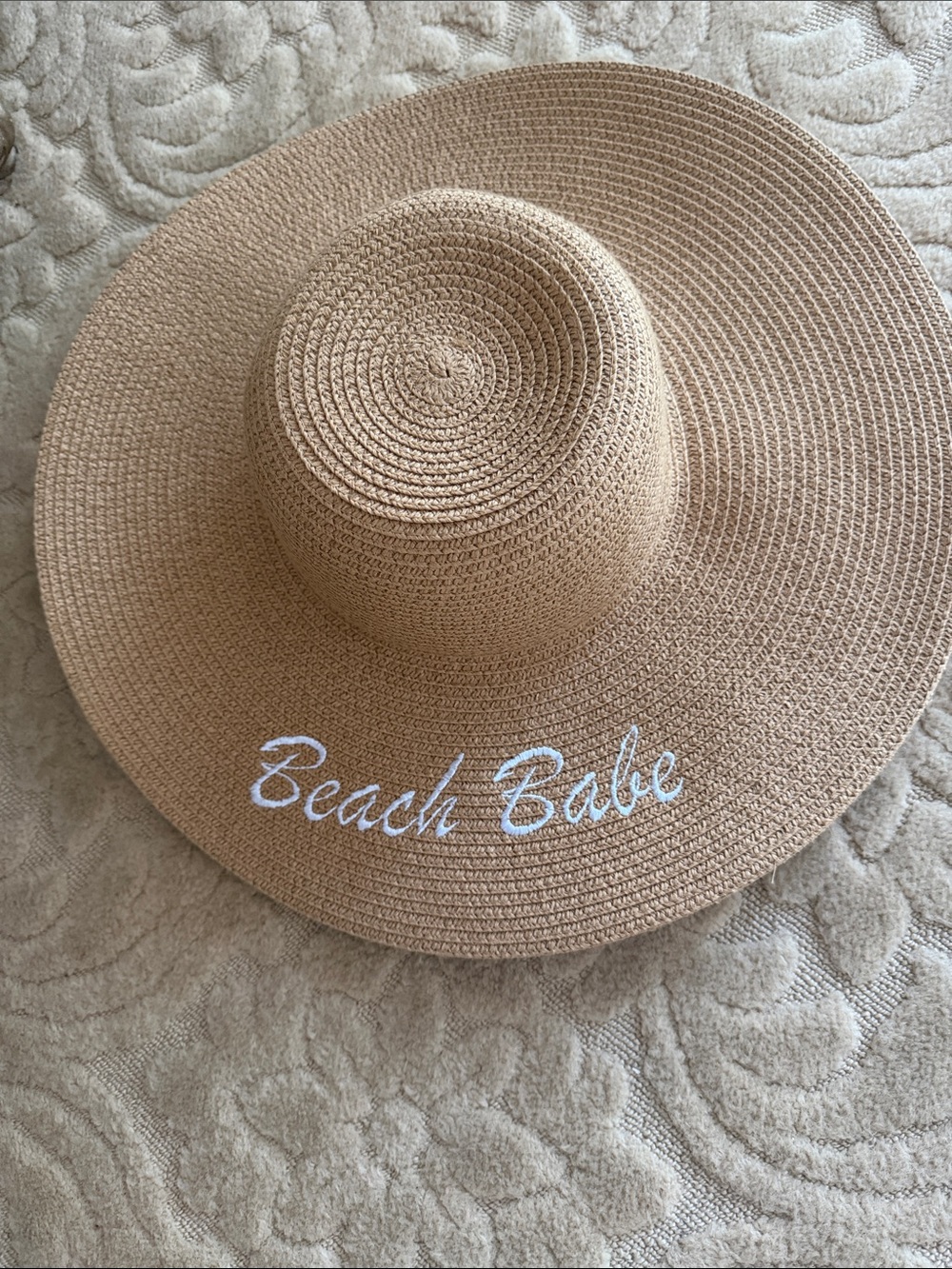Beach Babe Wide-Brim Straw Sun Hat - Tan